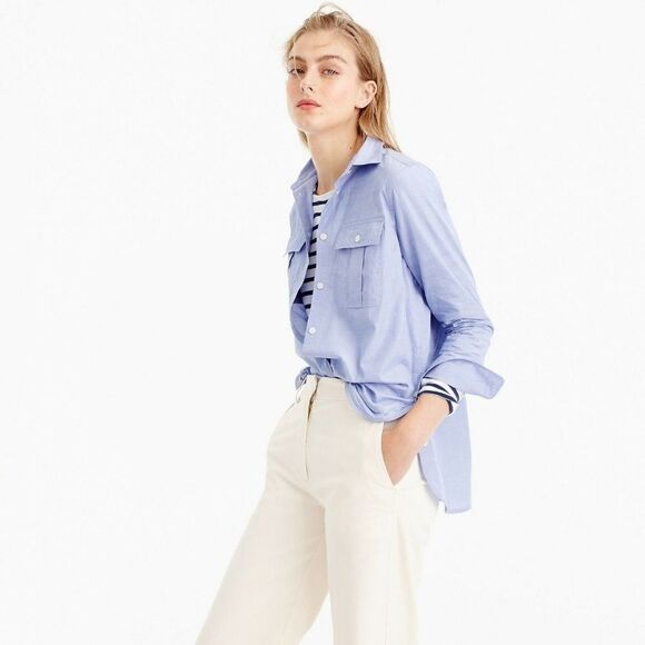 J. Crew End-on-End Long Sleeve Cotton Blue Button Down Workshirt - Picture 1 of 8